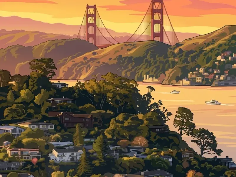 GTA 5 game-art style version of the San Francisco skyline, saturated colors and toon-shaded geometry, with a 'San Francisco' caption in the bottom-right corner
