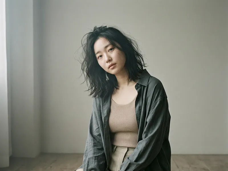 Black-mist ribbed-knit editorial