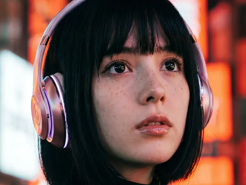 Retrato cyberpunk fones rose gold