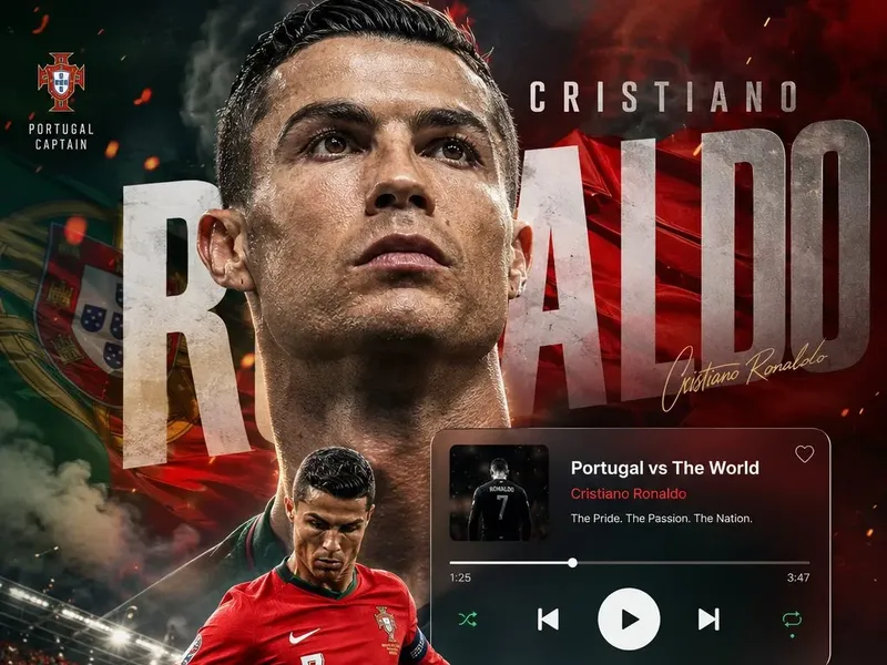 Champions League music-player UI poster