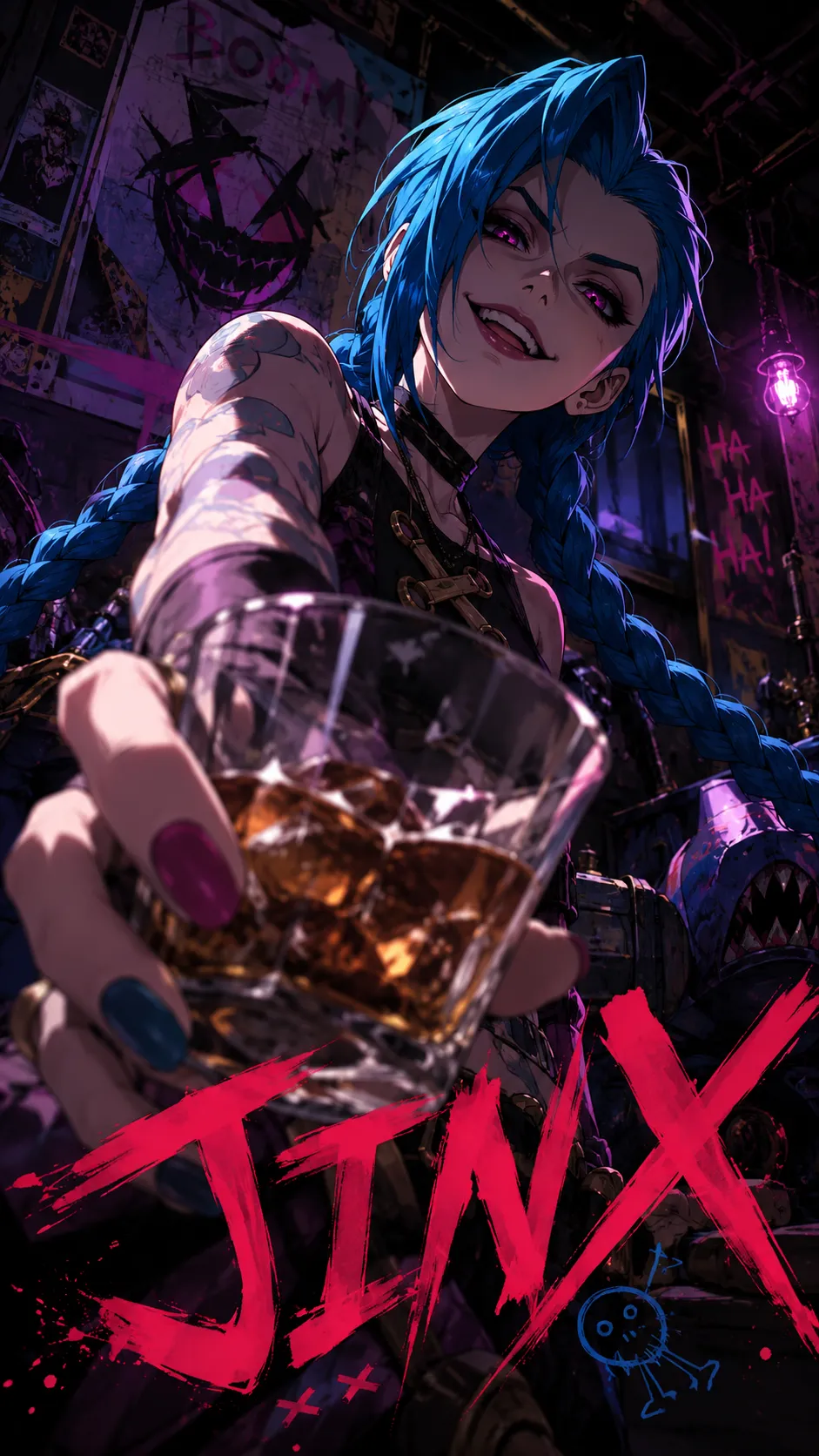 Jinx whiskey glass anime poster