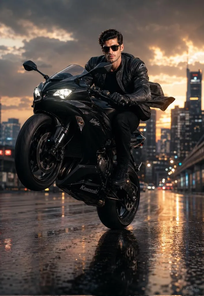 Kawasaki Ninja sunset wheelie