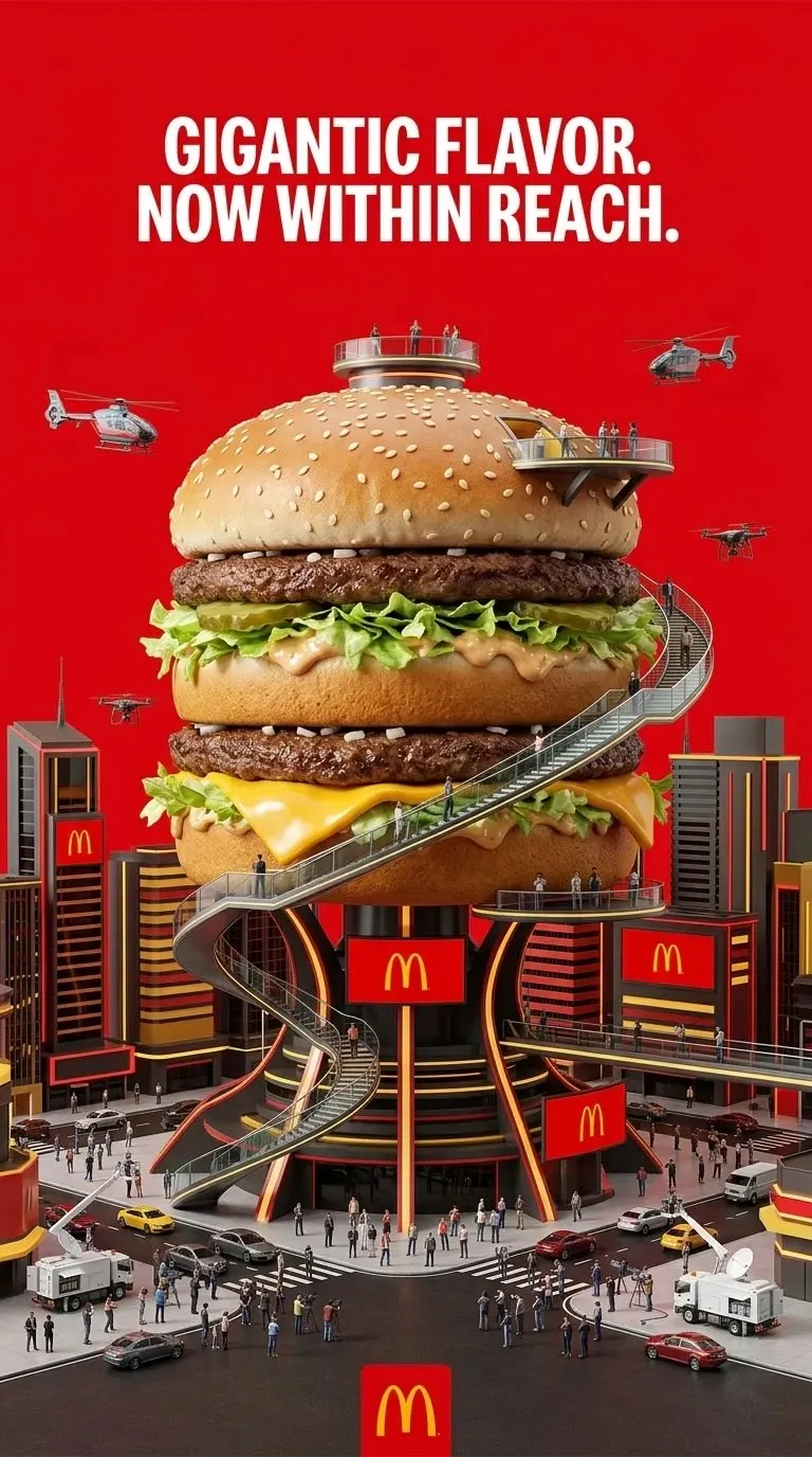McDonald's burger miniature city poster
