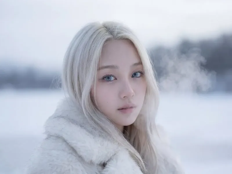 Platinum blonde snowy fur coat