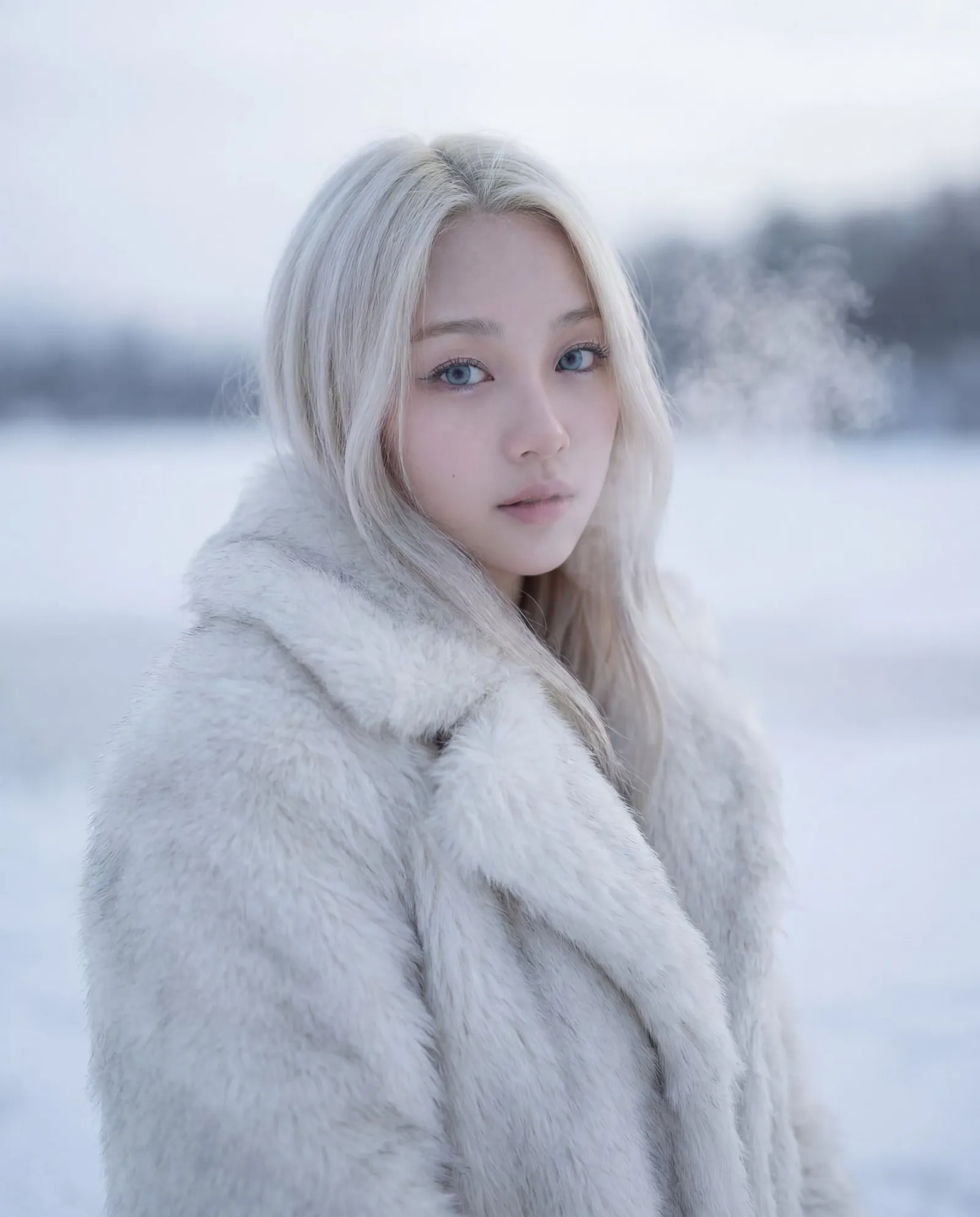 Platinum blonde snowy fur coat