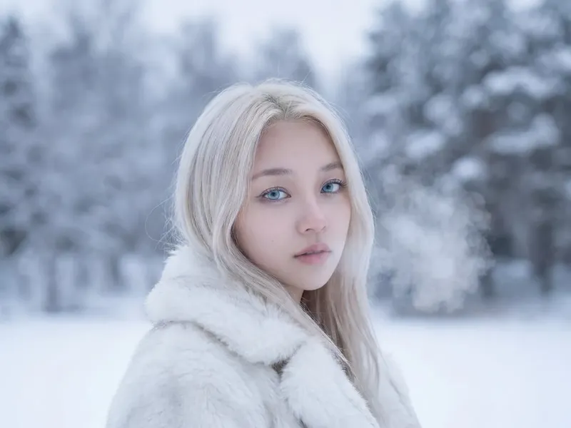 Platinum blonde snowy fur coat