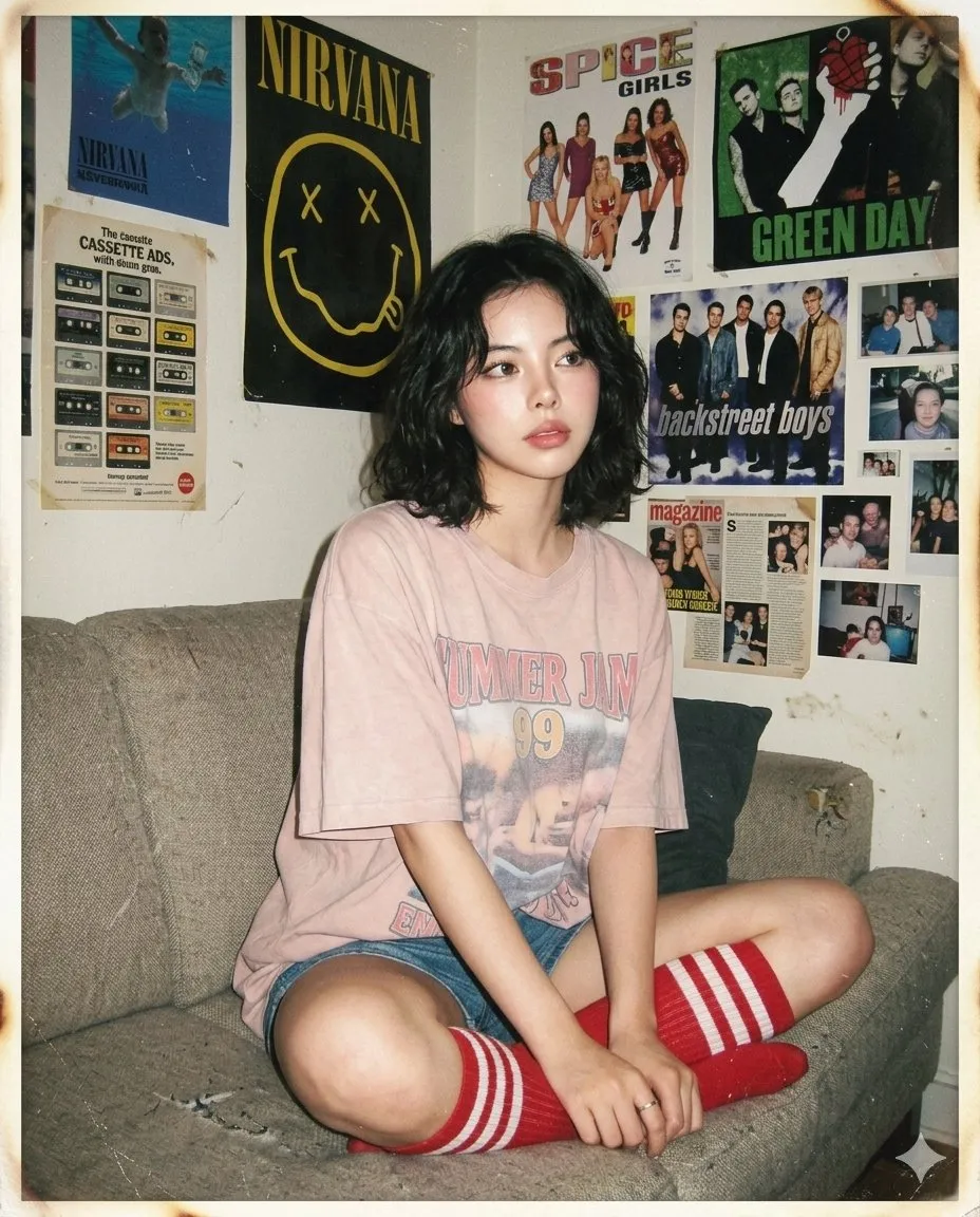 Geborgenes 90er-Sommer-Sofa-Albumfoto