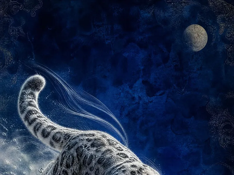 Snow leopard gold-leaf cliff leap