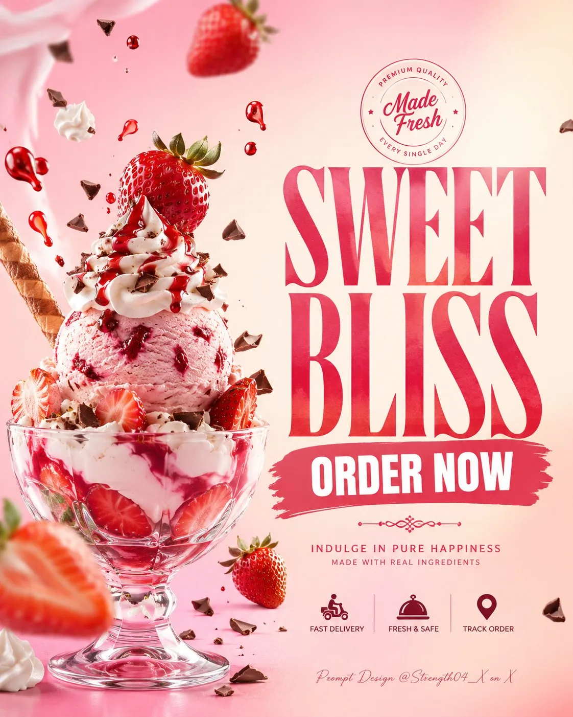 Strawberry sundae dessert ad