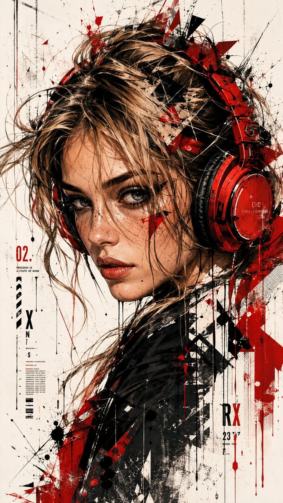 Trash polka red headphones art