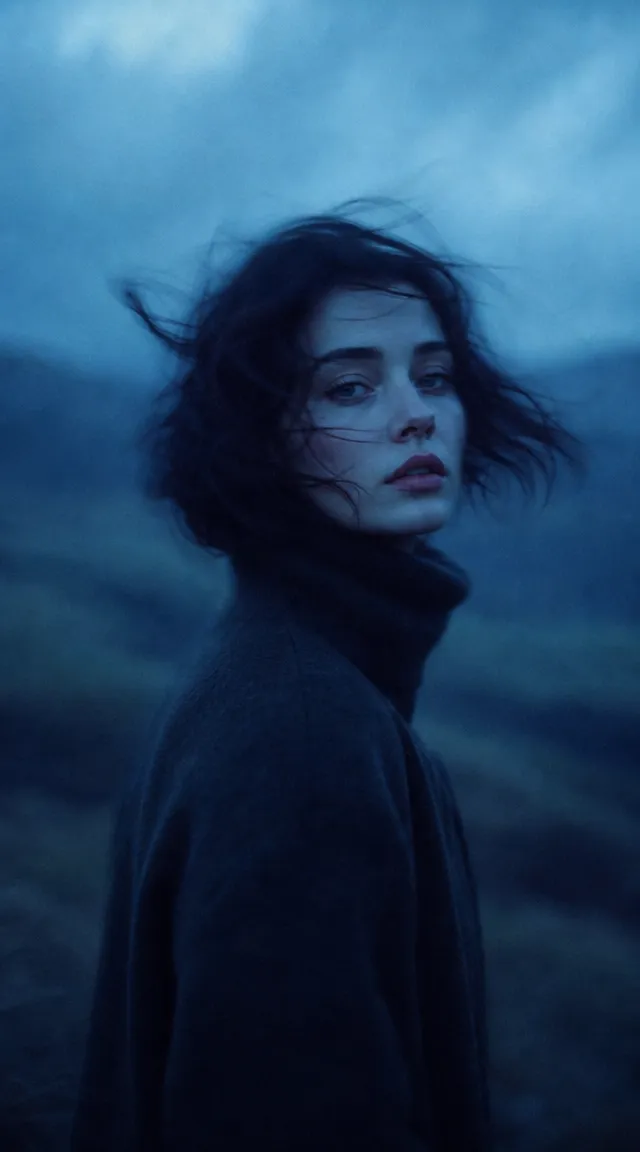 Windblown wool coat twilight