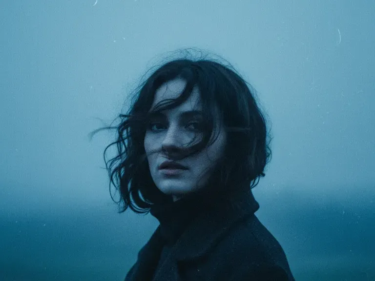 Windblown wool coat twilight