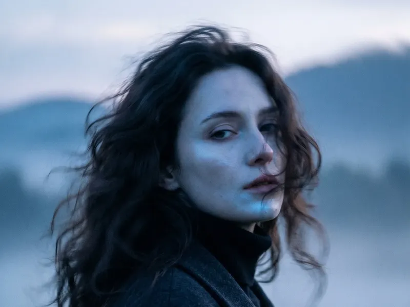 Windblown wool coat twilight