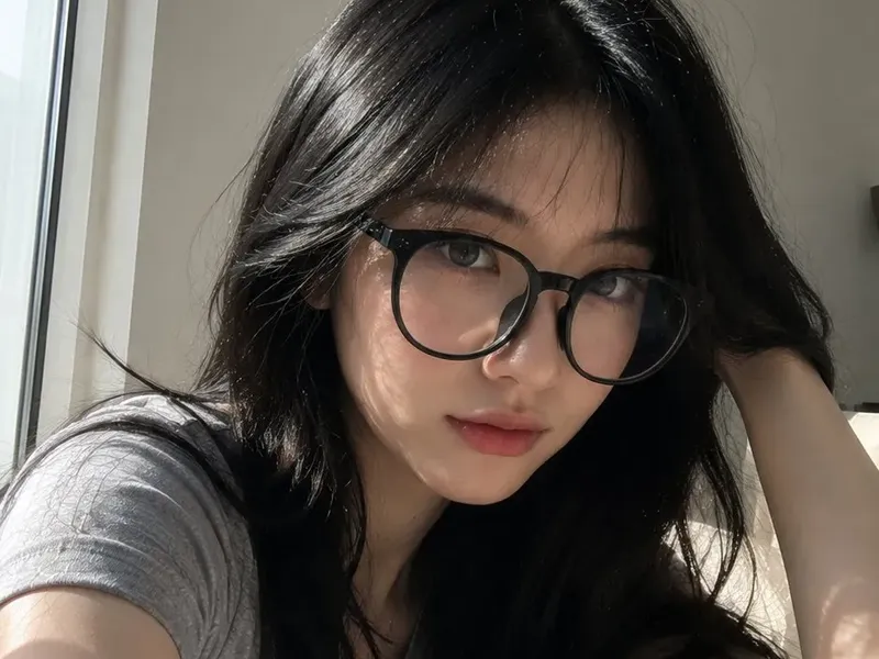 Window-sunlit natural selfie