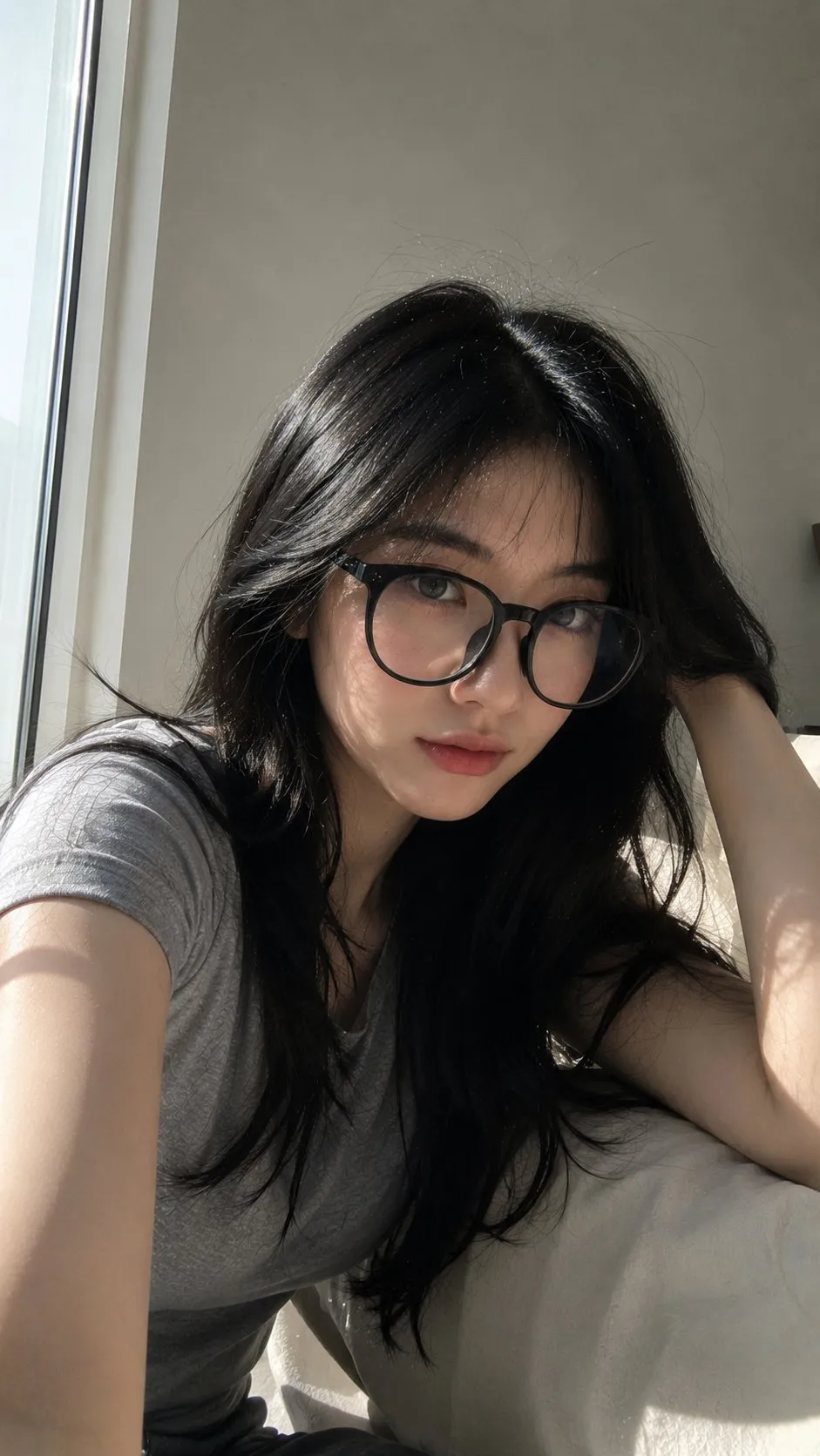 Window-sunlit natural selfie
