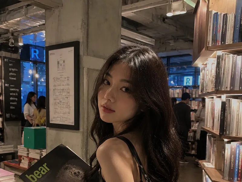 Bookstore street-style portrait