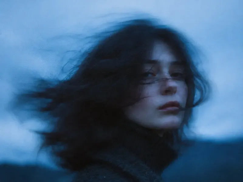 Twilight motion-blur winter walk
