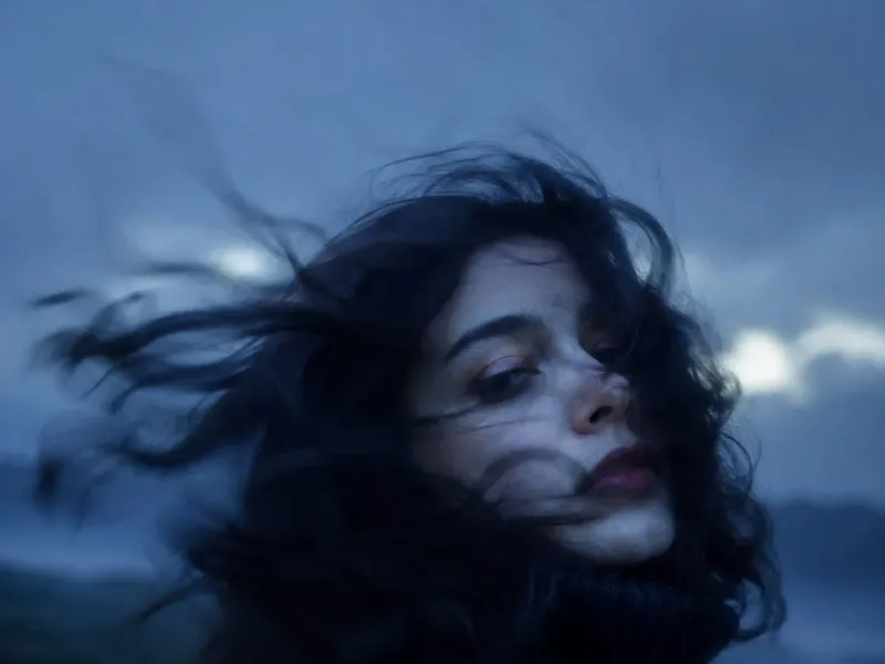 Twilight motion-blur winter walk