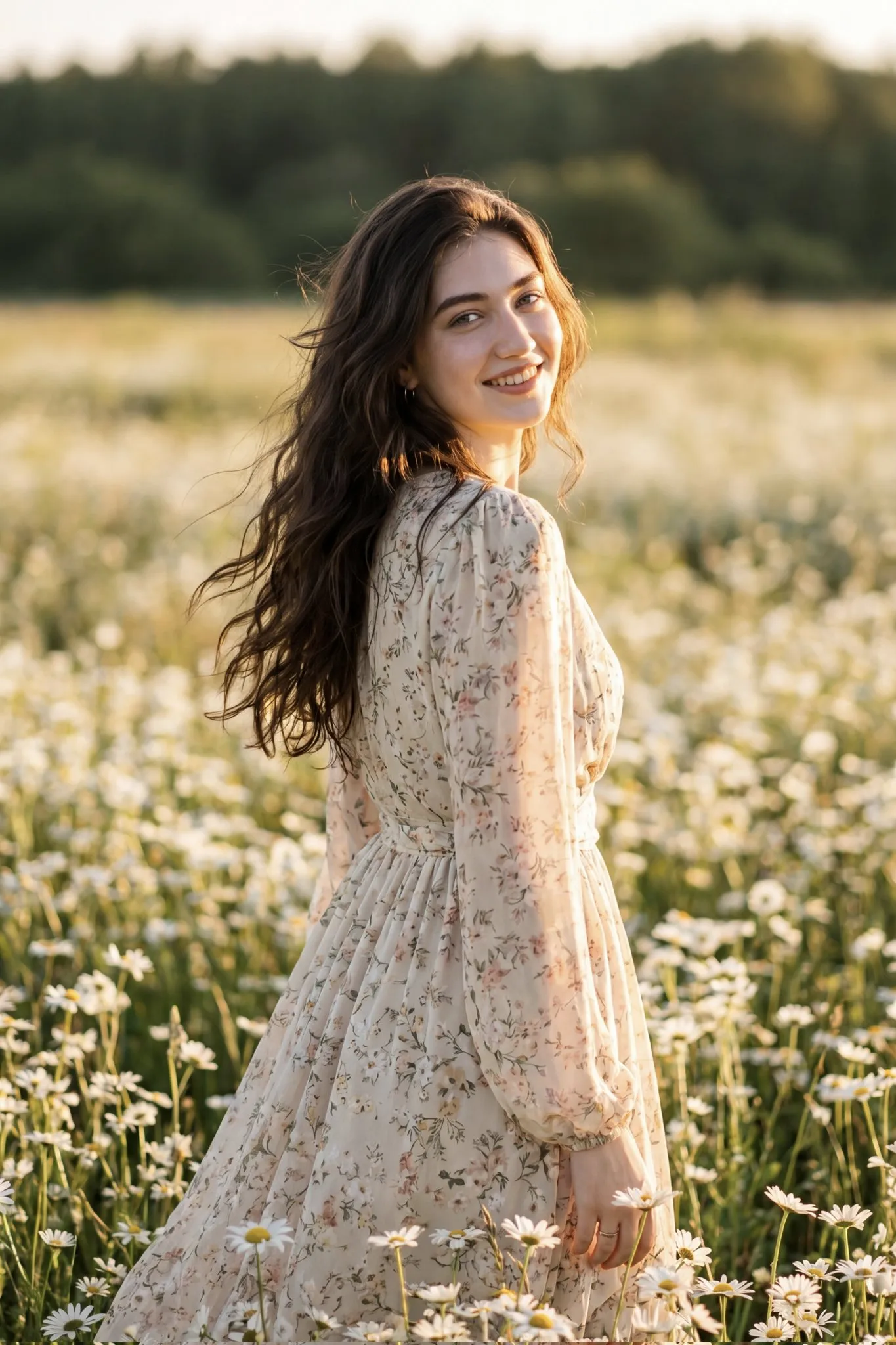 Daisy field golden-hour walk