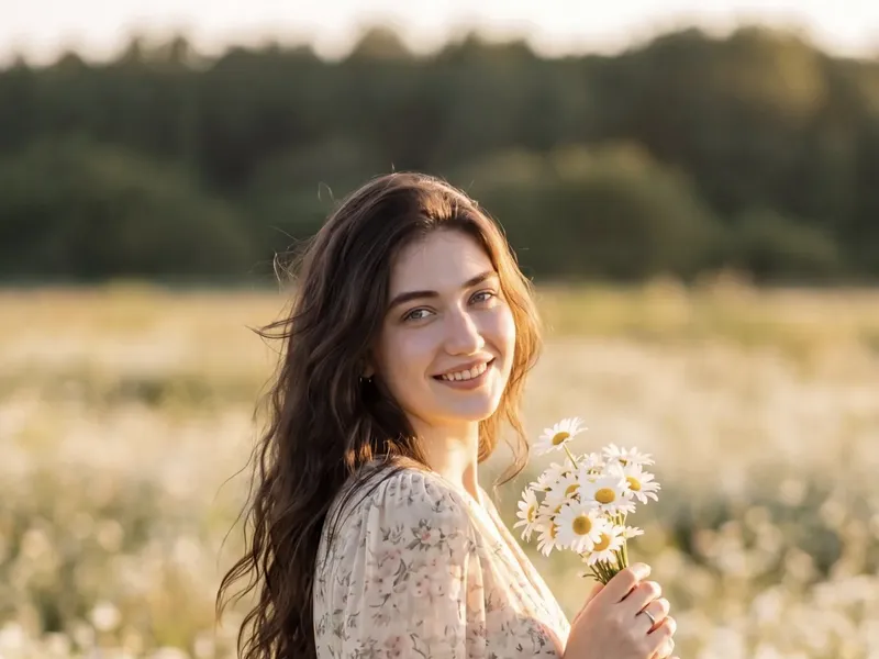 Daisy field golden-hour walk