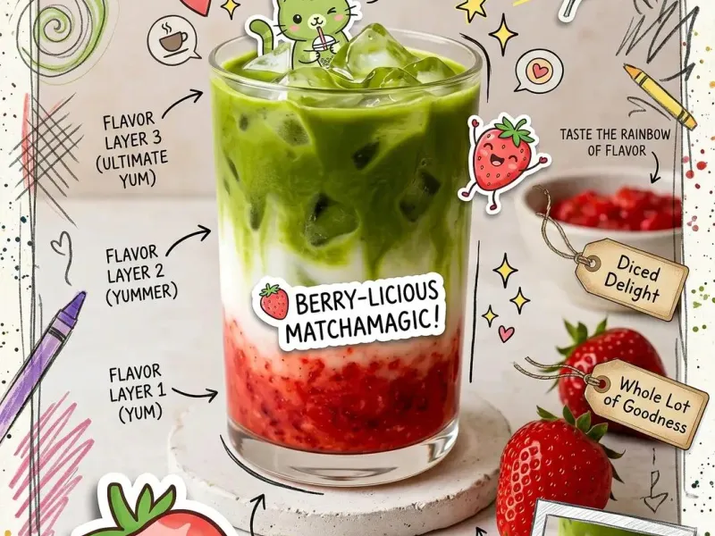 Kawaii matcha latte flatlay