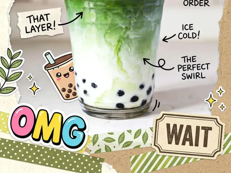 Kawaii matcha latte flatlay