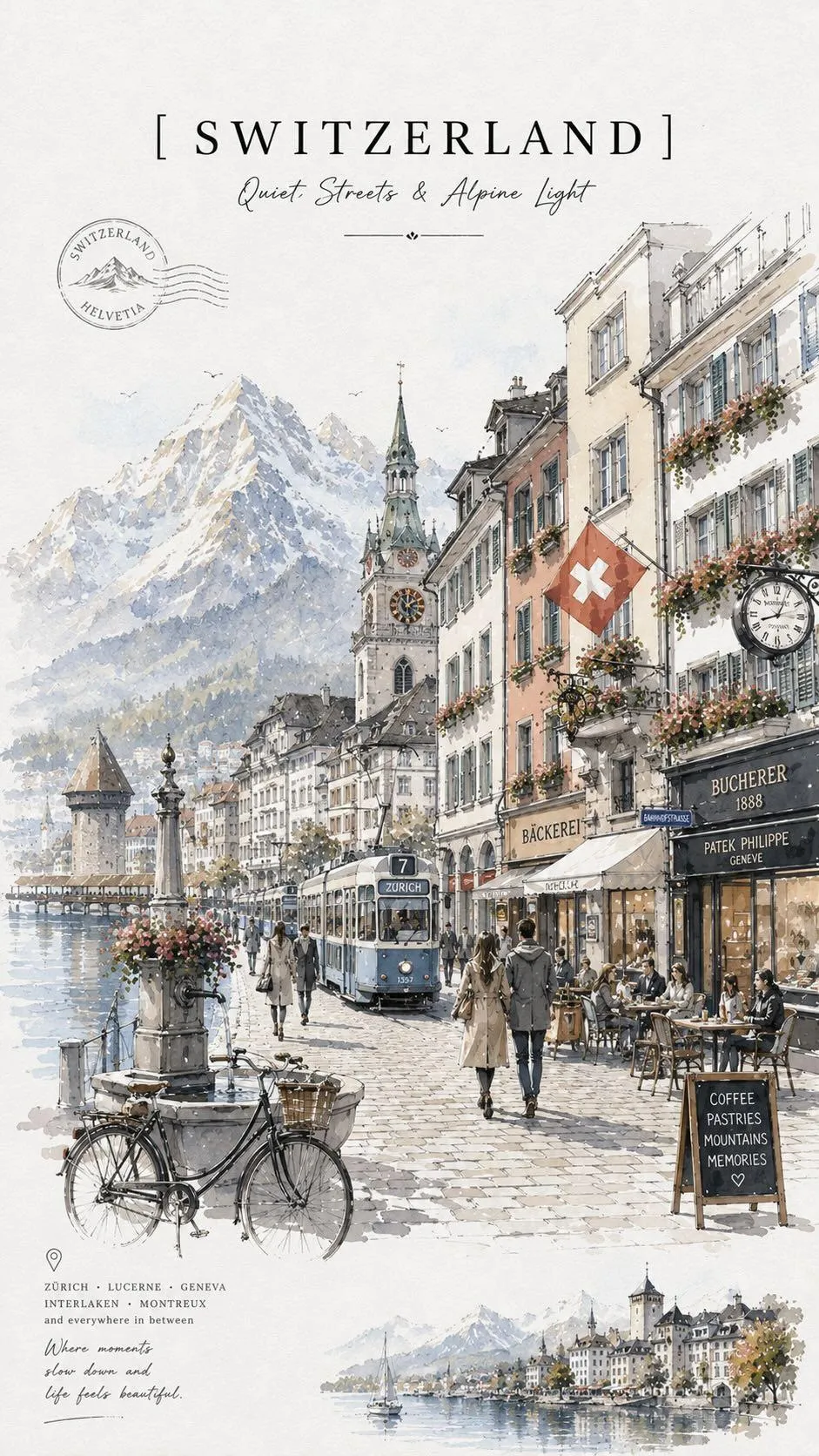 Watercolor ink travel sketch