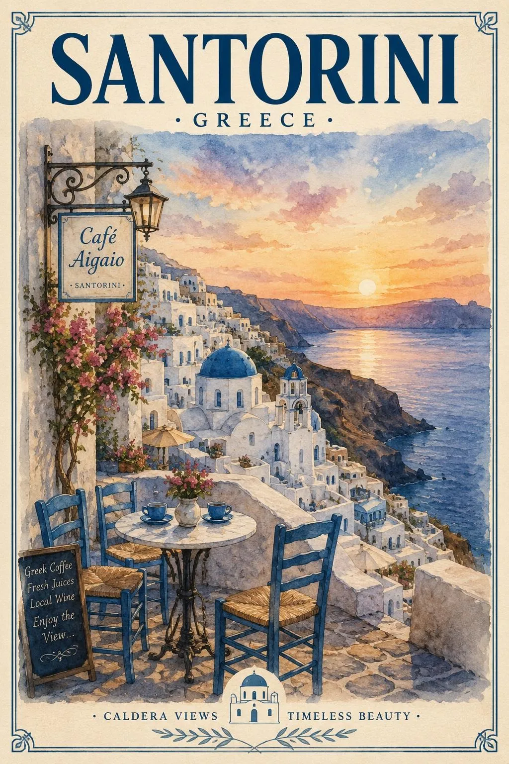 Vintage watercolor European travel